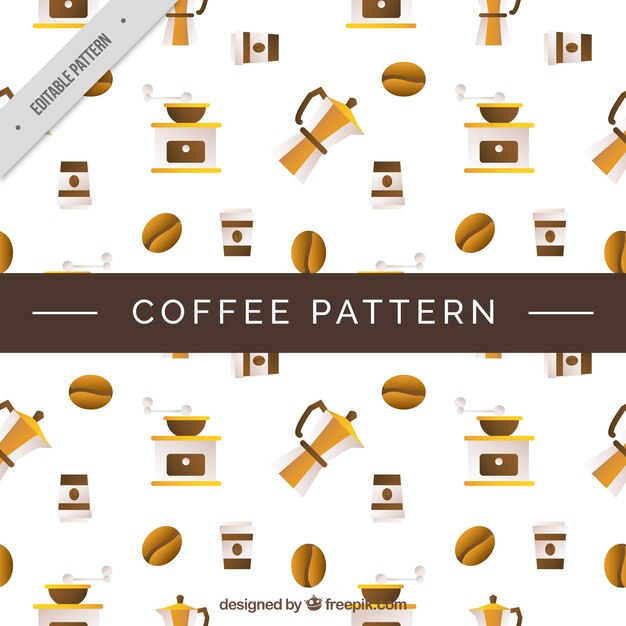 Patrón decorativo de elementos de café en diseño plano
