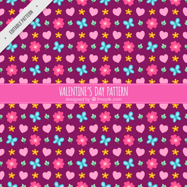 Vector gratuito patrón decorativo con flores y corazones