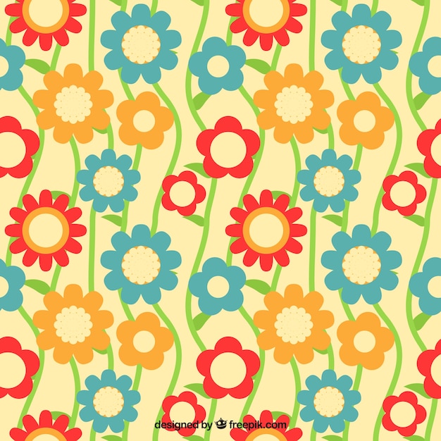 Patrón decorativo plano de flores en diferentes colores