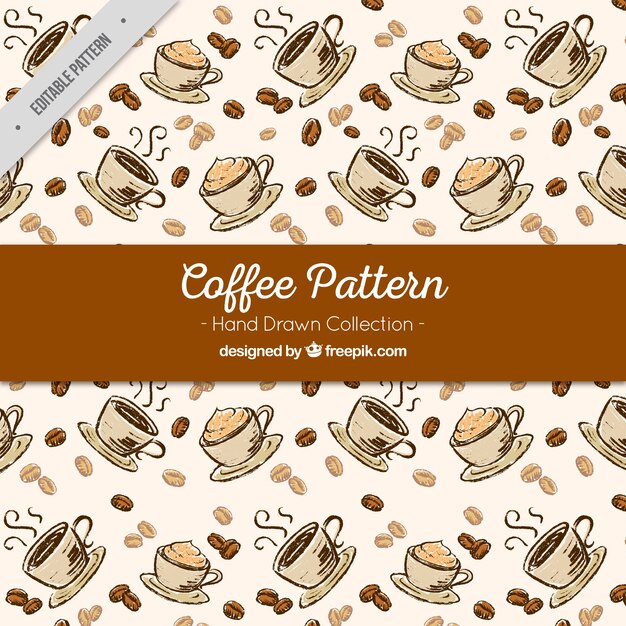 Patrón decorativo de tazas de café dibujadas a mano
