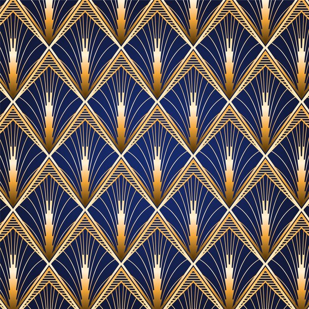 Patrón de degradado art deco dorado y azul