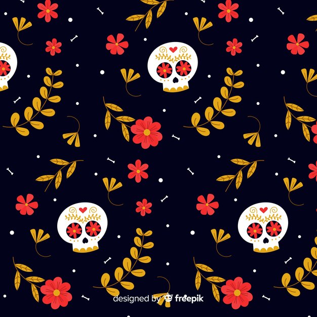 Vector gratuito patrón de día de muertos de calaveras florecidas