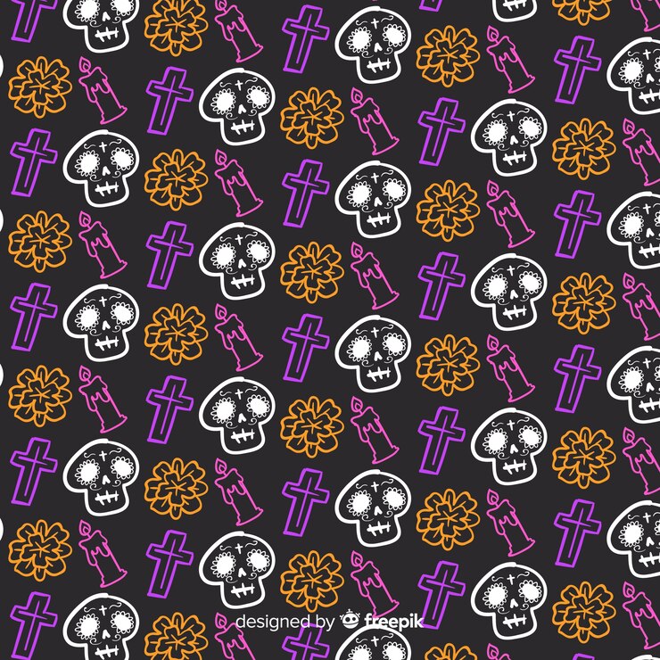 Vector gratuito patron para dia de muertos dibujado a mano