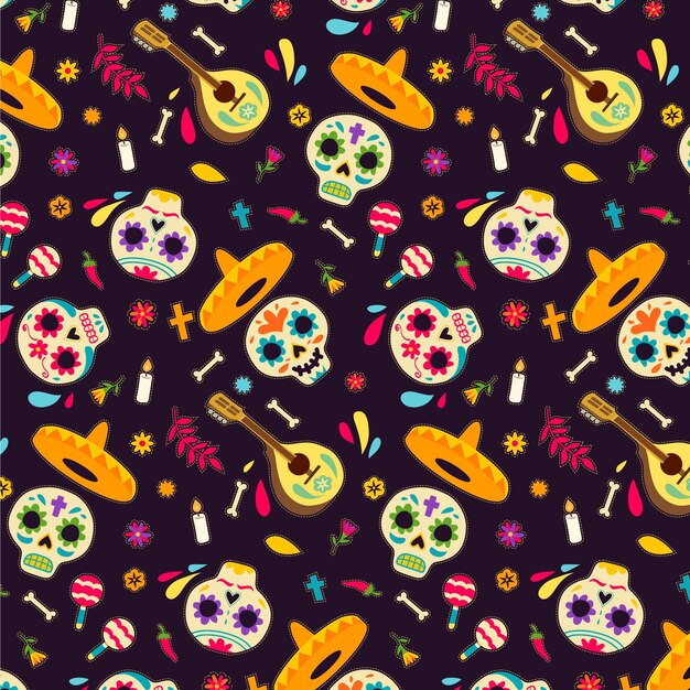 Patron dia de muertos dibujado a mano