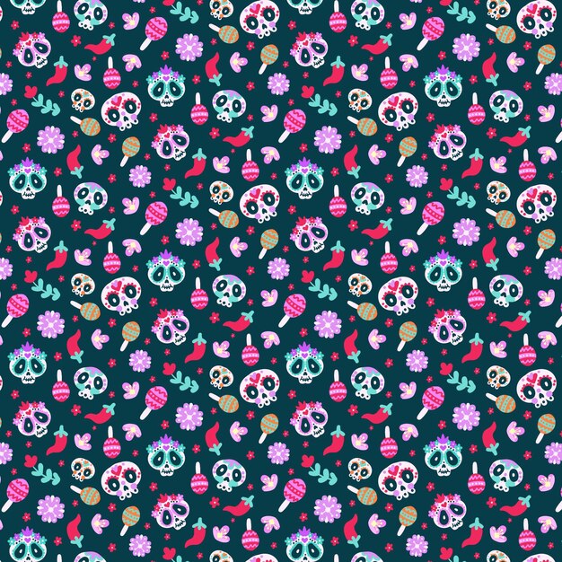 Patron dia de muertos dibujado a mano