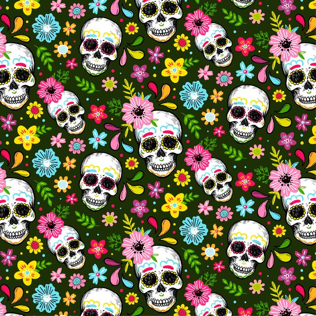 Patron dia de muertos dibujado a mano