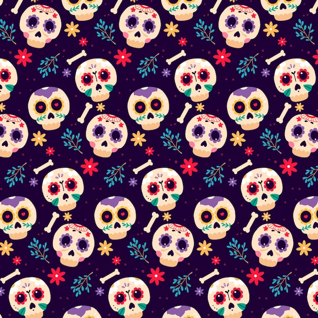 Patron dia de muertos dibujado a mano