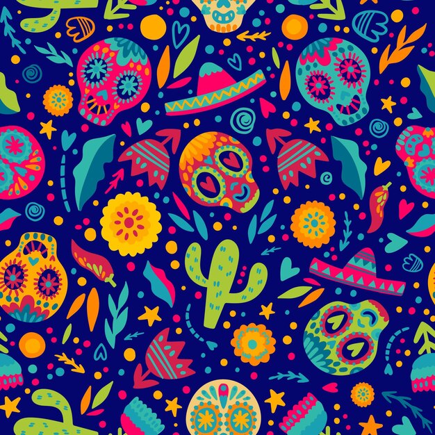 Patron dia de muertos dibujado a mano
