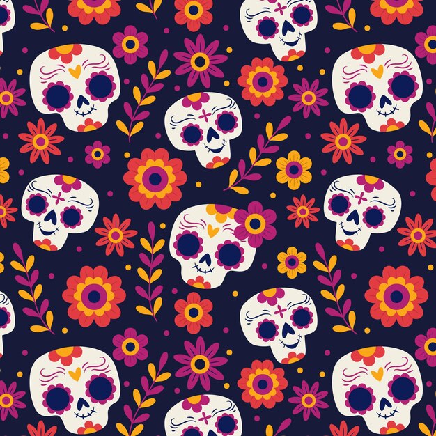Patron dia de muertos dibujado a mano