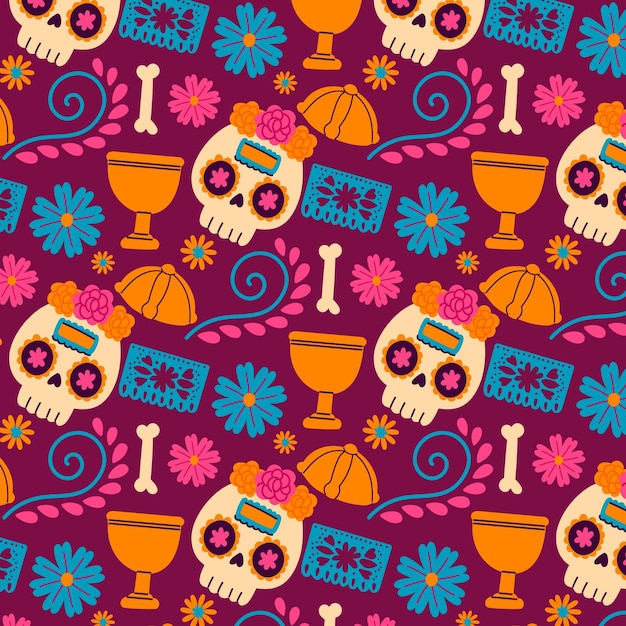 Vector gratuito patron dia de muertos dibujado a mano