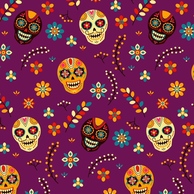 Patron dia de muertos dibujado a mano