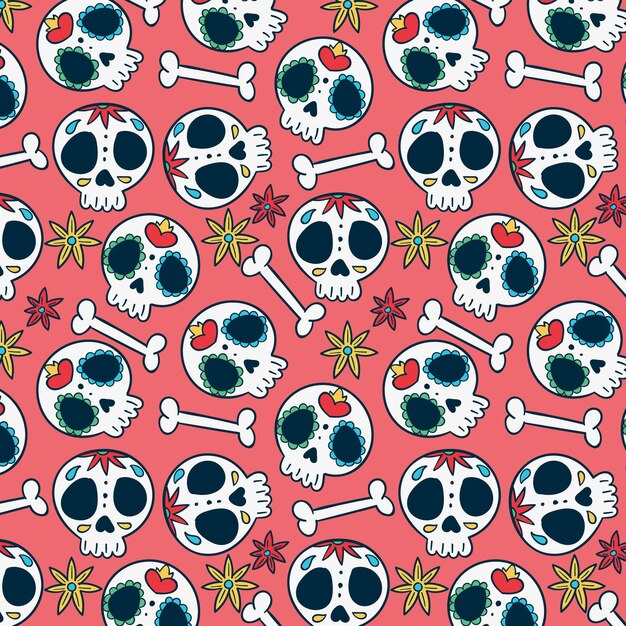 Patron dia de muertos dibujado a mano