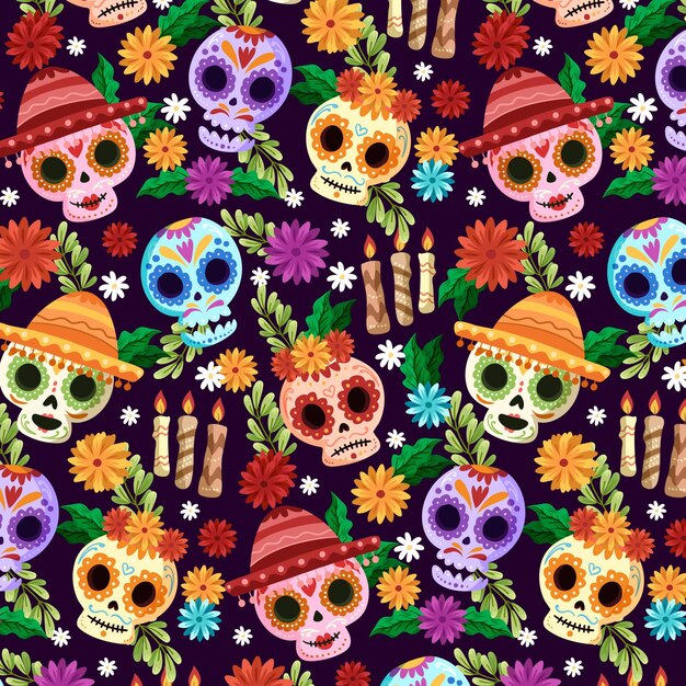 Patron dia de muertos dibujado a mano