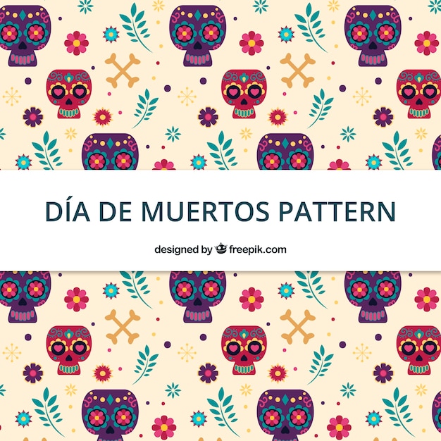 Patrón del día de muertos en diseño flat