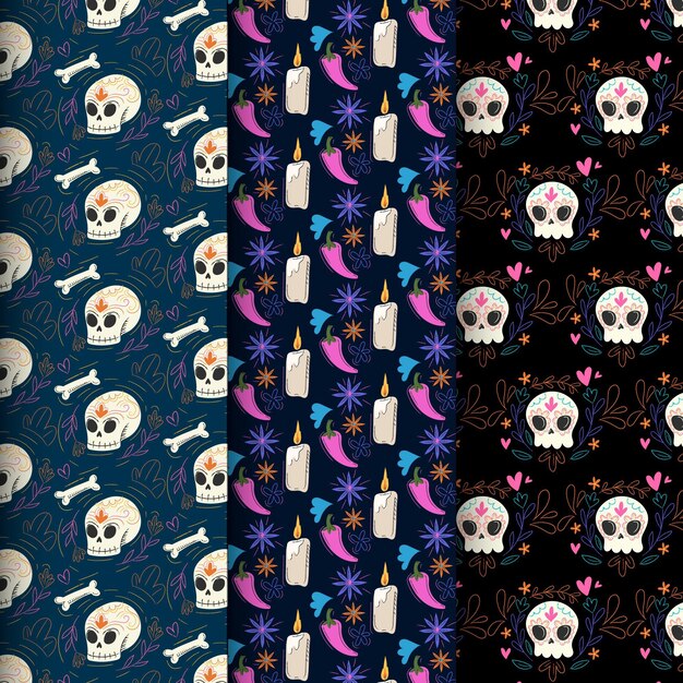 Patrón del día de muertos con diseño plano de huesos.