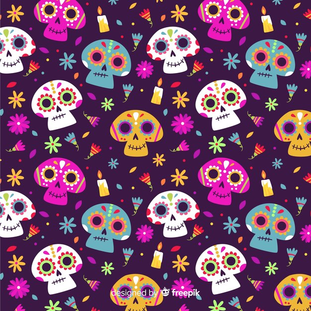 Patrón de dia de muertos en diseño plano