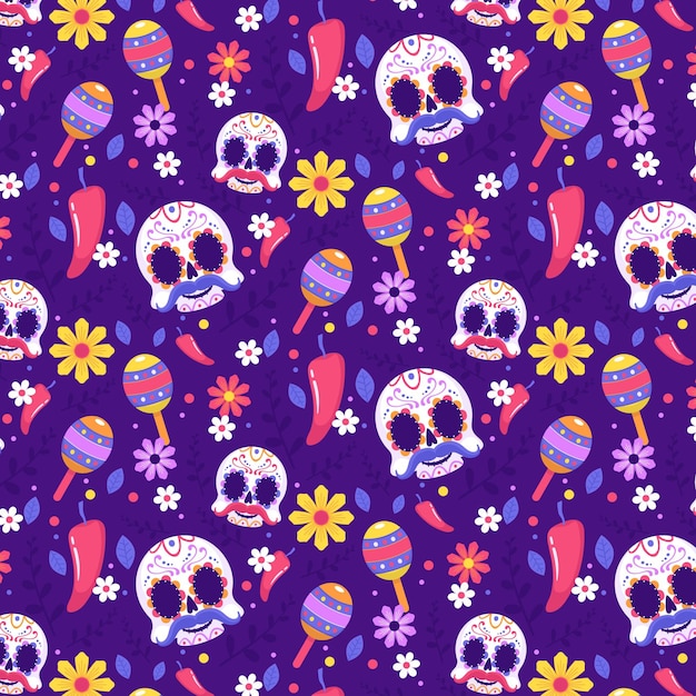 Patrón de dia de muertos en diseño plano