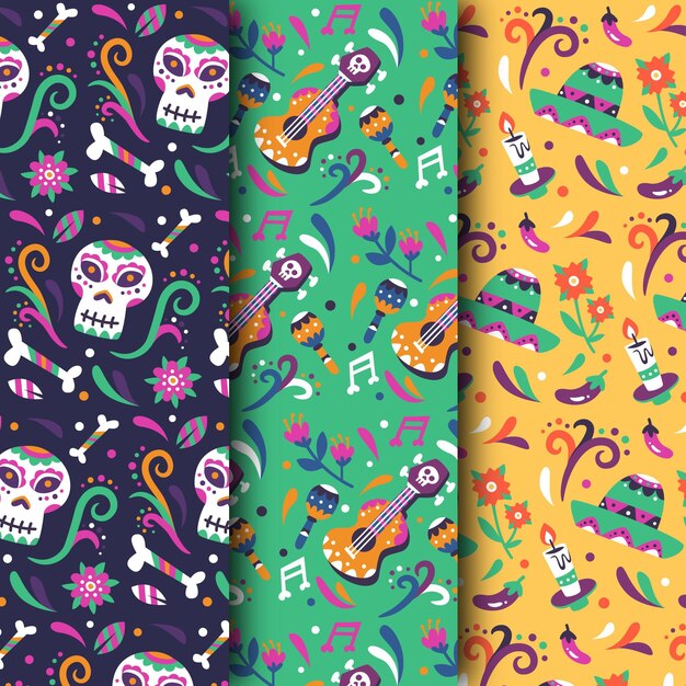 Patrón de dia de muertos en diseño plano