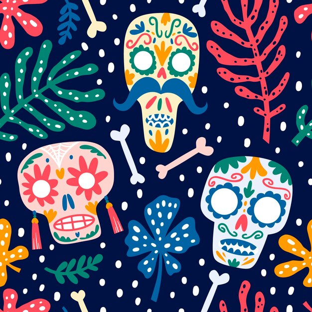 Patrón de dia de muertos en diseño plano