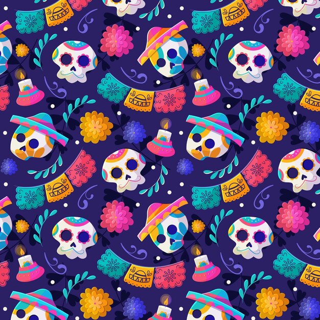 Patrón de dia de muertos en diseño plano