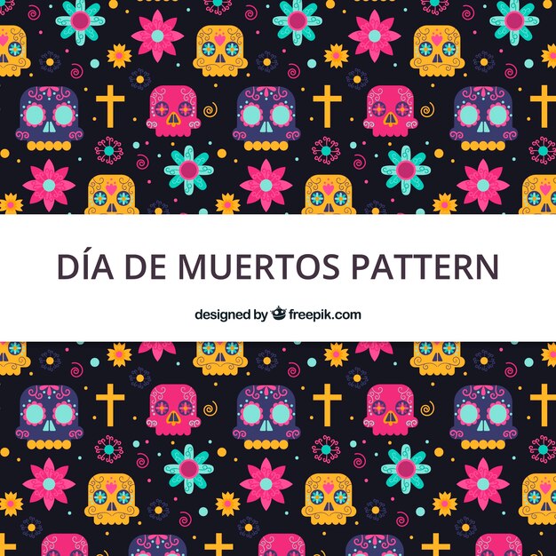 Patrón del día de muertos en estilo flat