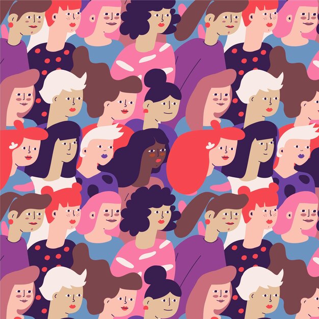 Patrón del día de las mujeres con caras de mujeres