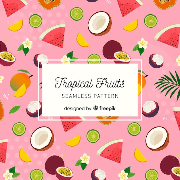 Patrón dibujado a mano frutas tropicales