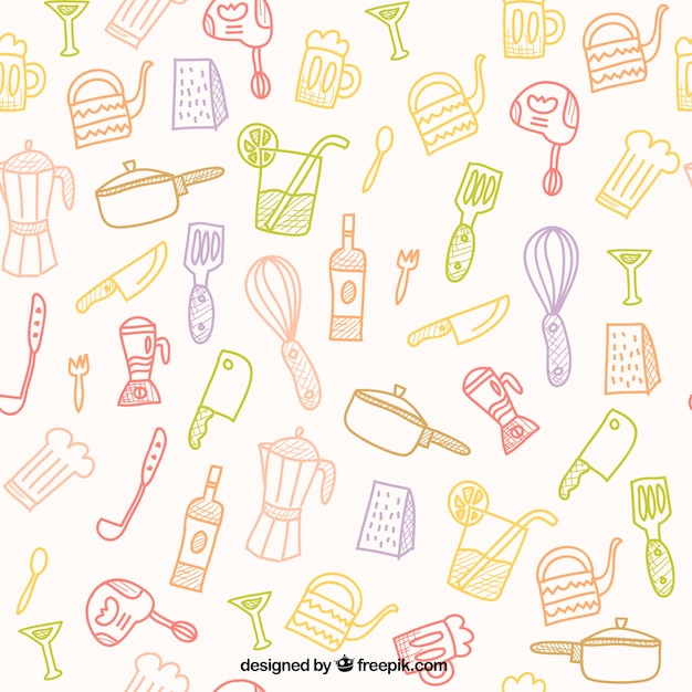 Vector gratuito patrón dibujado a mano herramientas de cocina