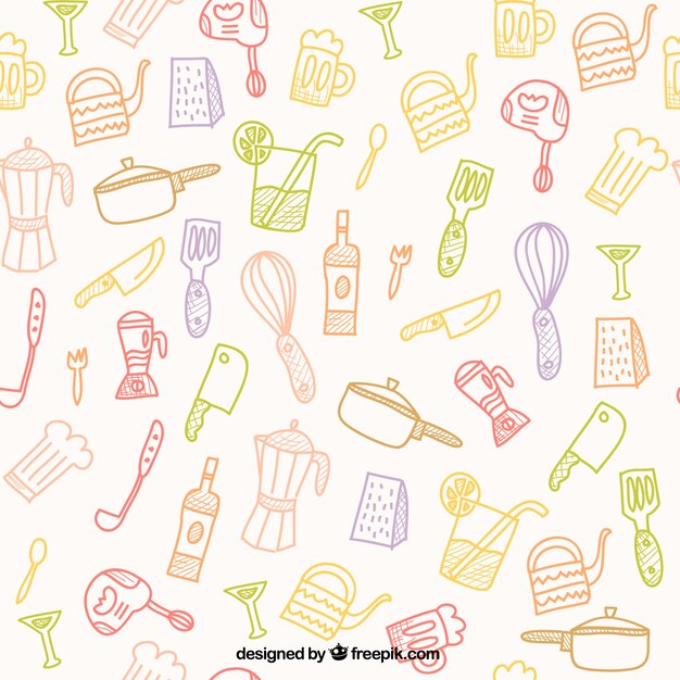 Patrón dibujado a mano herramientas de cocina