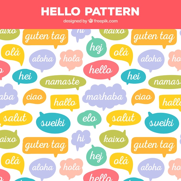 Patrón dibujado a mano con palabara "hola" en distintos idiomas
