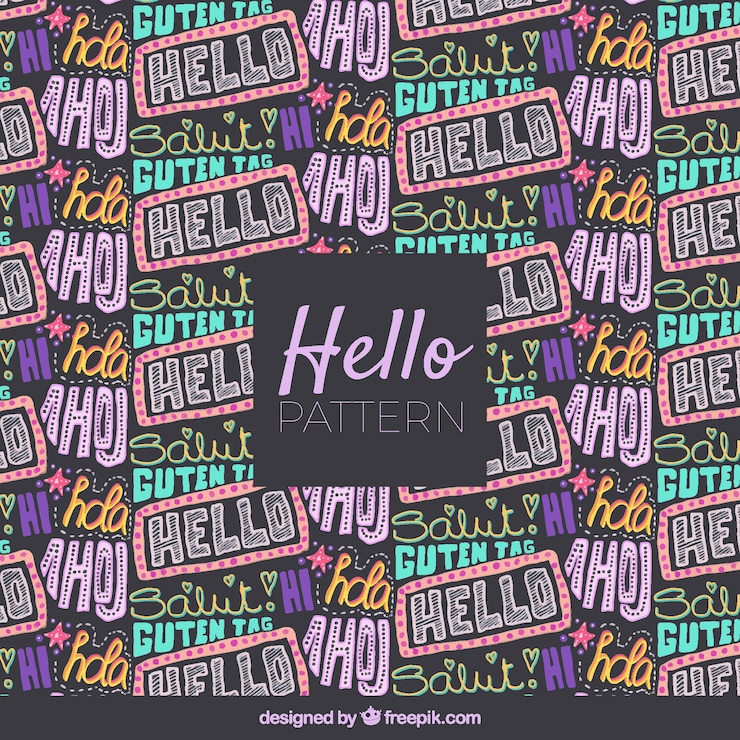 Vector gratuito patrón dibujado a mano con palabara "hola" en distintos idiomas