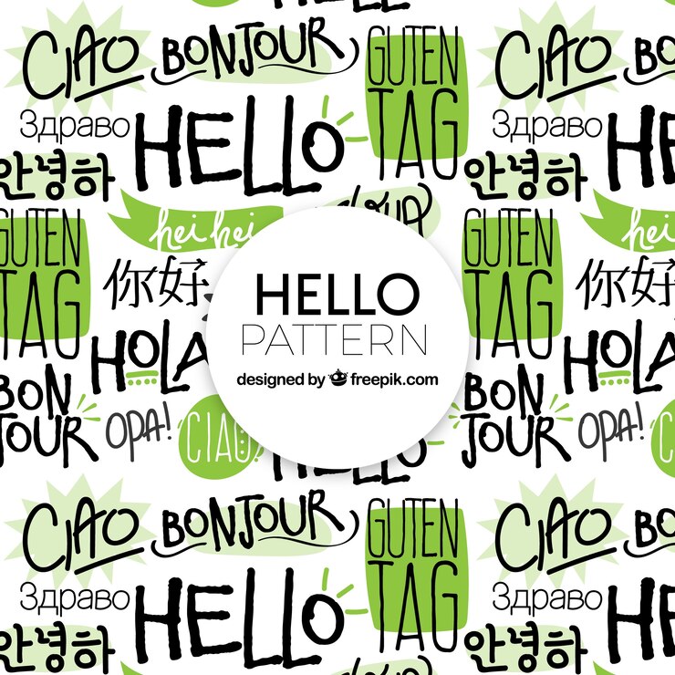 Vector gratuito patrón dibujado a mano con palabra hola en distintos idiomas