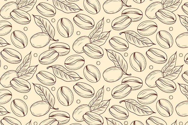 Patrón de dibujo de grano de café dibujado a mano