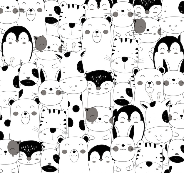 El Patron De Dibujos Animados Lindo Bebe Animal En Blanco Y Negro Vector Premium El Patron De Dibujos Animados Lindo Bebe Animal En Blanco Y Negro Vector Premium