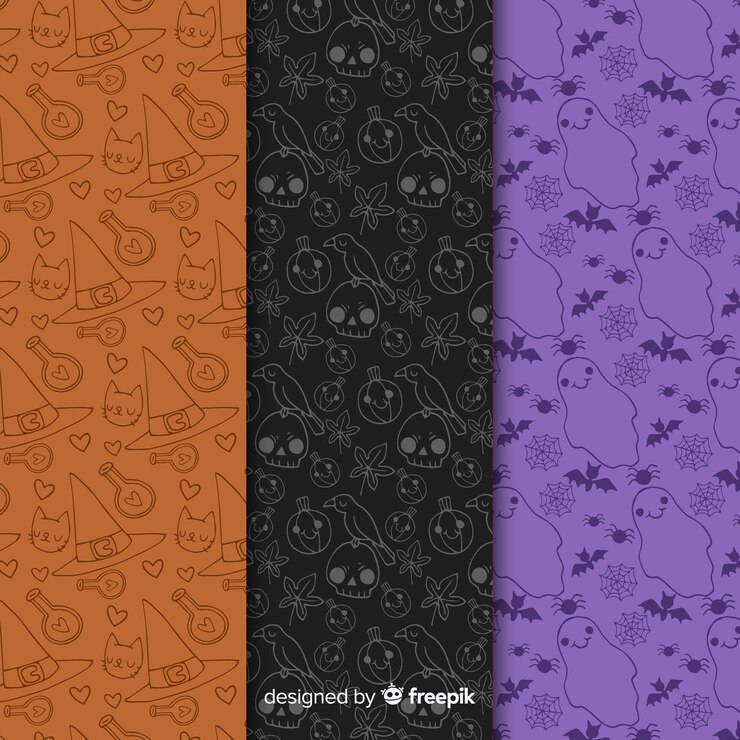 Vector gratuito patrón de dibujos de halloween bosquejado