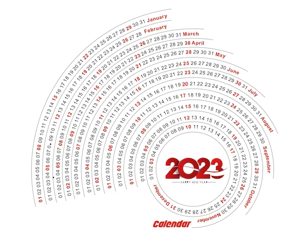 Vector gratuito patrón de diseño de círculo de feliz año nuevo calendario 2023