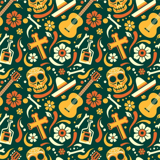 Patrón de diseño plano dia de muertos