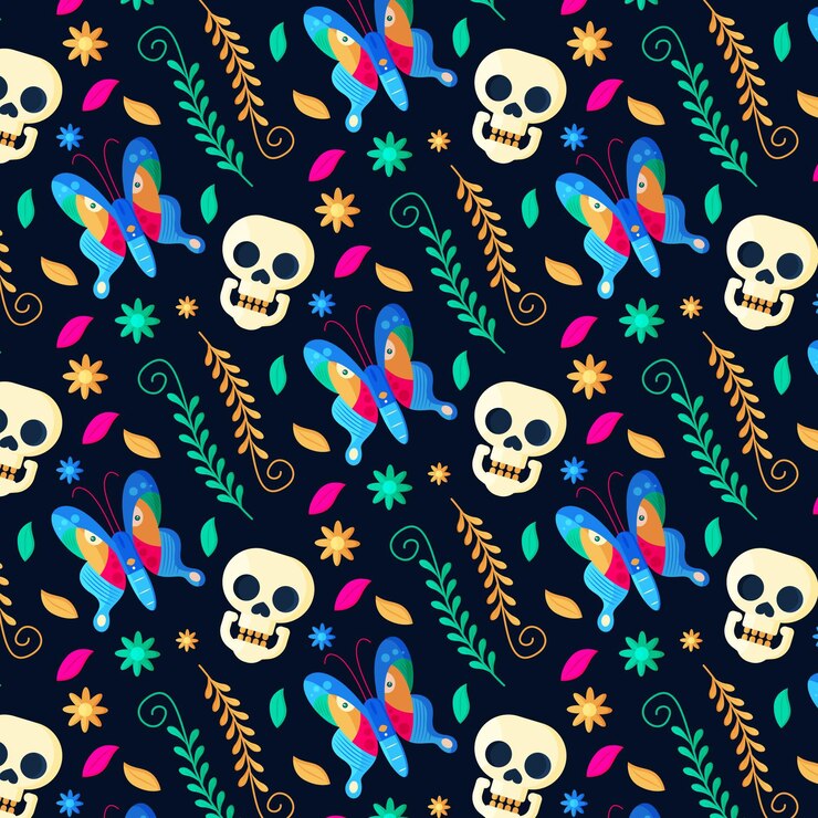 Vector gratuito patrón de diseño plano dia de muertos