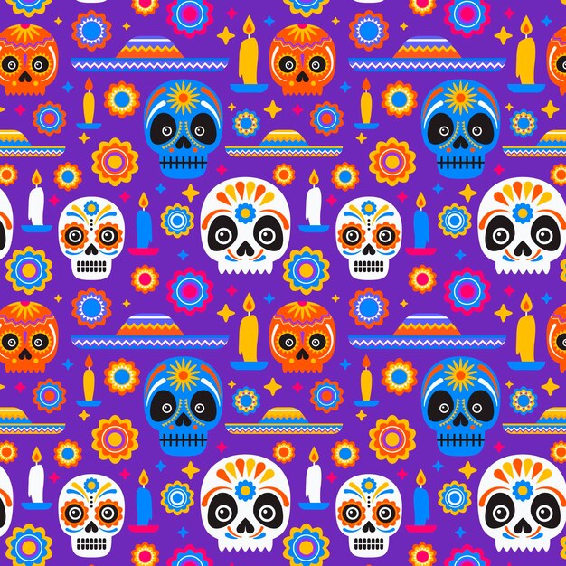 Patrón de diseño plano dia de muertos
