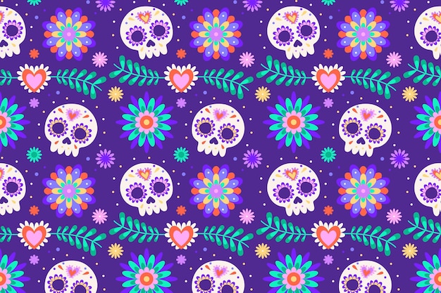 Vector gratuito patrón de diseño plano dia de muertos