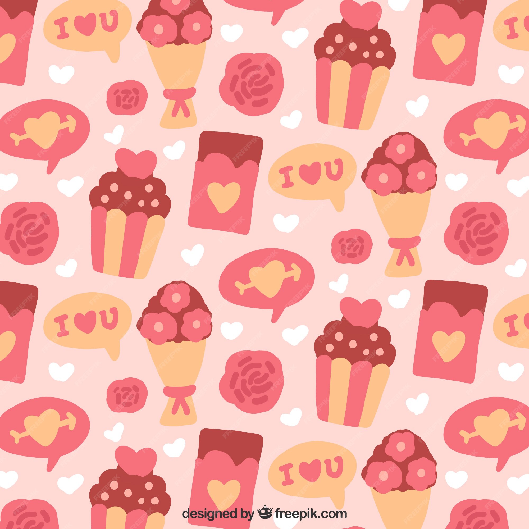 Patrón de dulces y ramos de flores | Vector Gratis