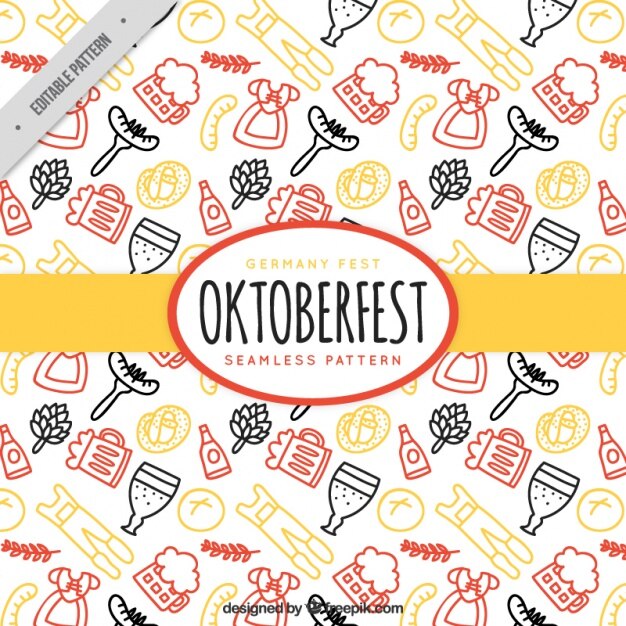 Patrón de elementos dibujados a mano del festival de oktoberfest 