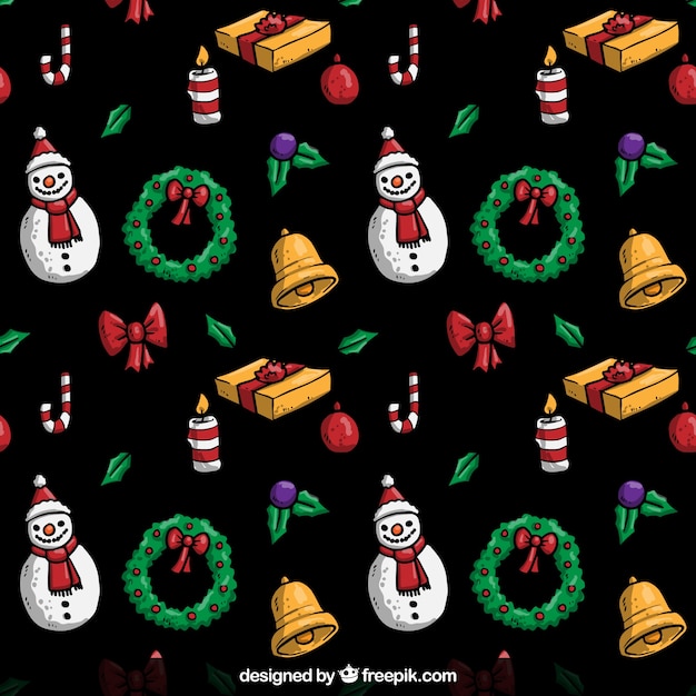 Patrón de elementos de navidad pintados a mano