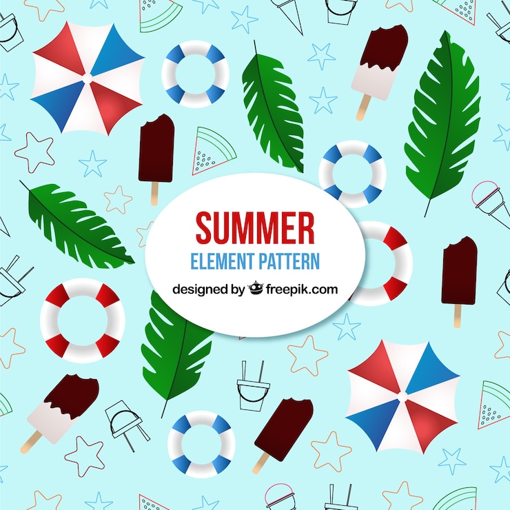 Vector gratuito patrón de elementos de verano con elementos de playa