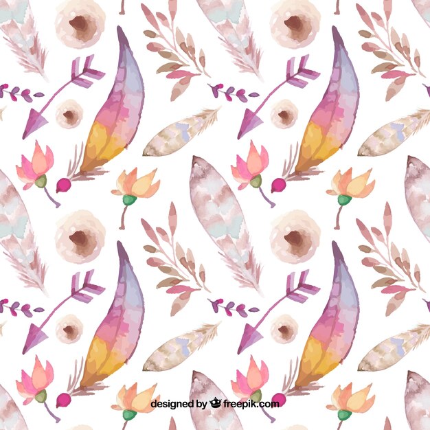 Patrón de estilo boho con plumas en acuarela
