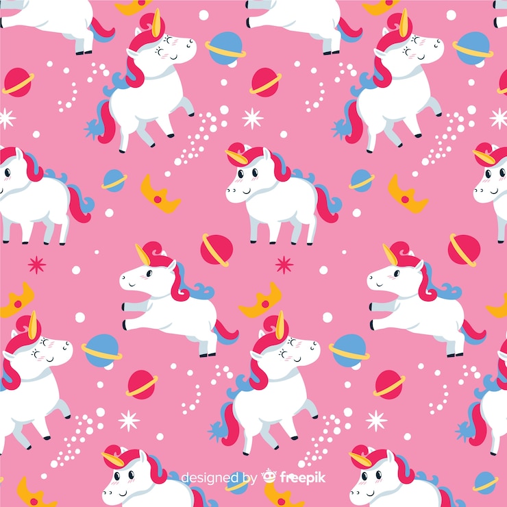 Vector gratuito patrón fantástico dibujado de unicornios