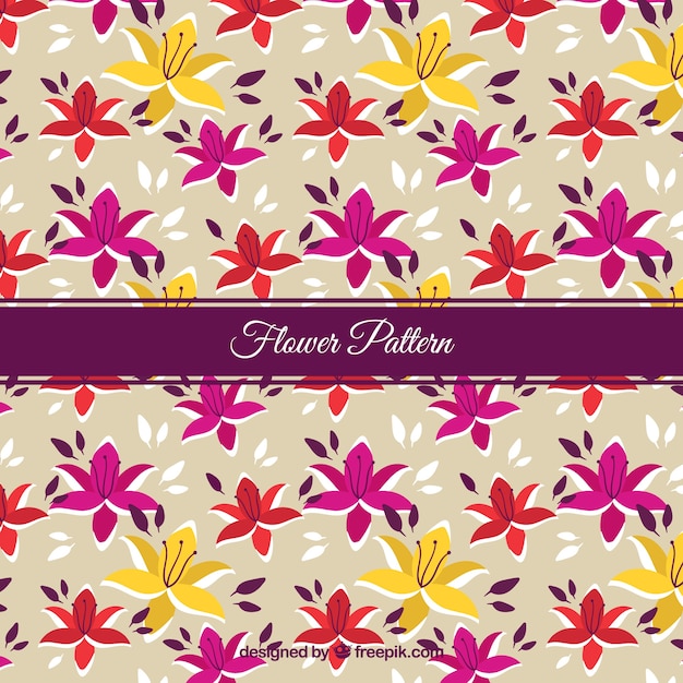 Vector gratuito patrón fantástico de flores coloridas en diseño plano