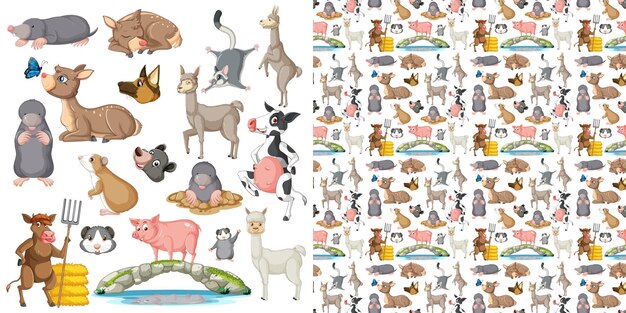 Patrón sin fisuras con animales salvajes de dibujos animados