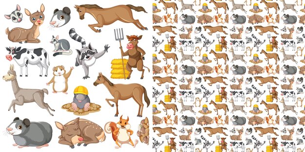 Patrón sin fisuras con animales salvajes de dibujos animados