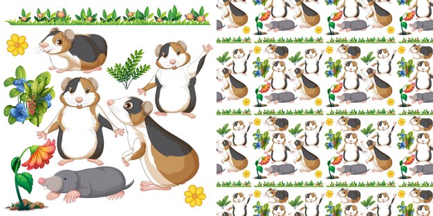 Patrón sin fisuras con animales salvajes de dibujos animados